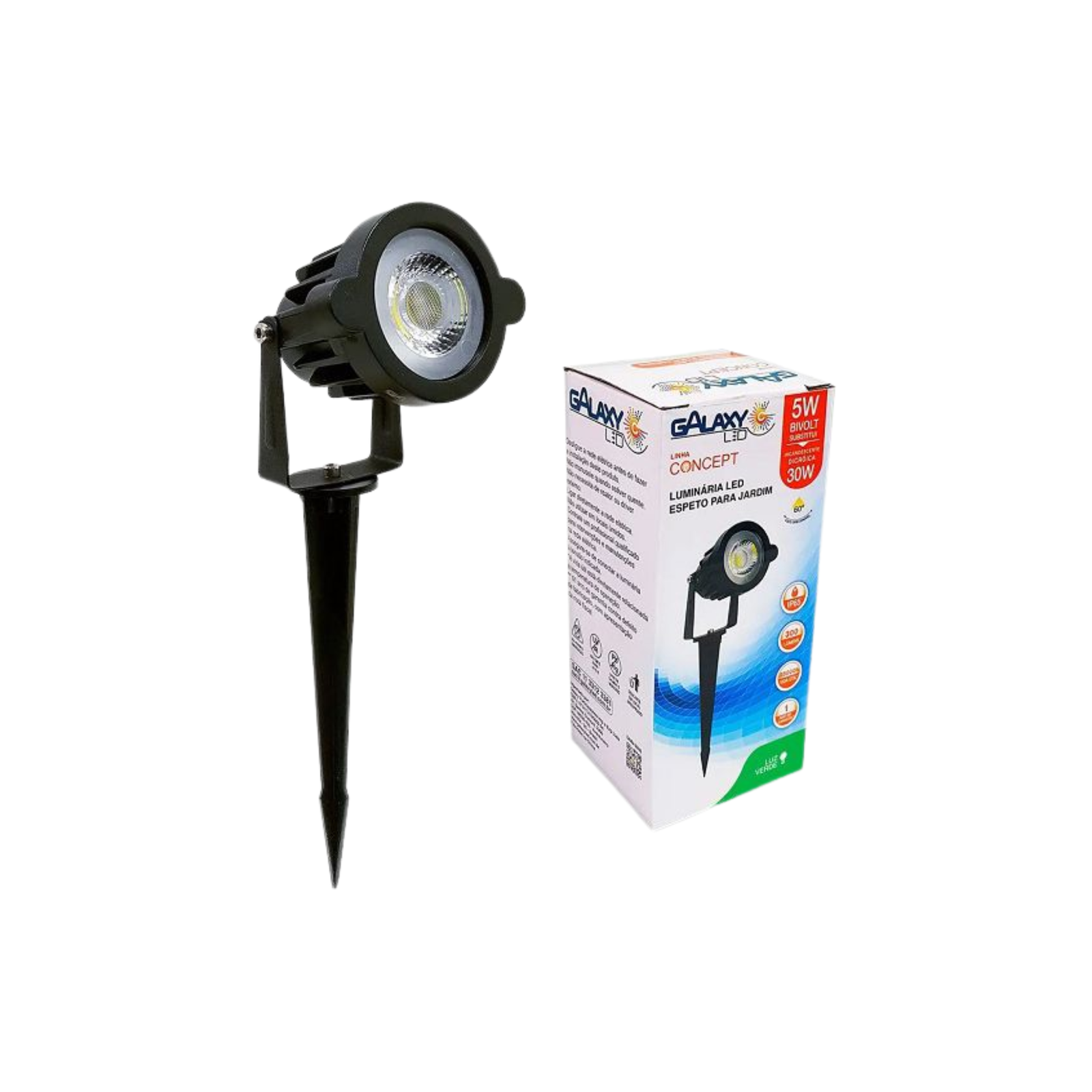 ESPETO JARDIM PVC PRETO 5W LUZ VERDE BIVOLT - Imagem 2
