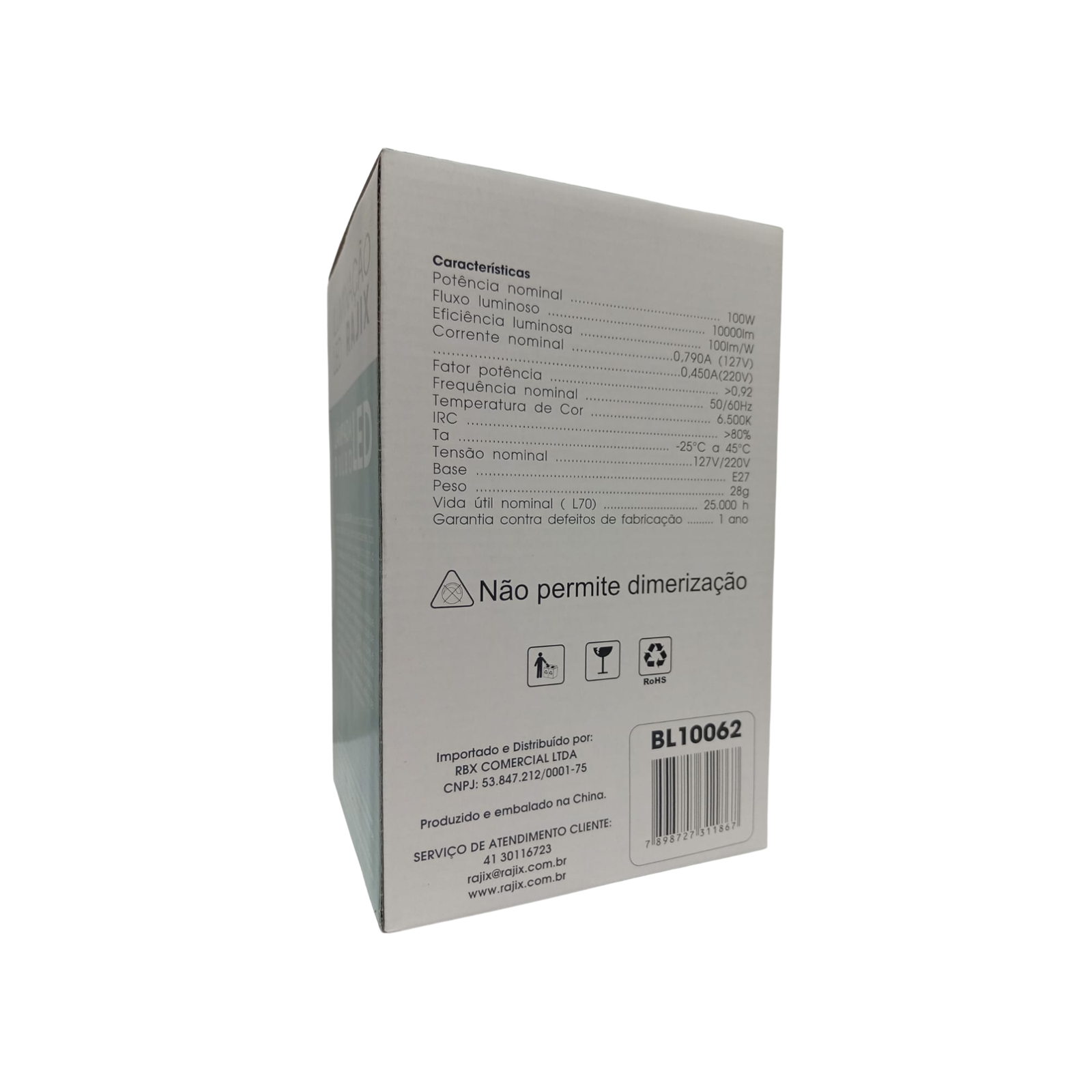 LAMPADA LED ALTA POTENCIA 100W BIVOLT 6500K E27 - RAJIX - Imagem 2