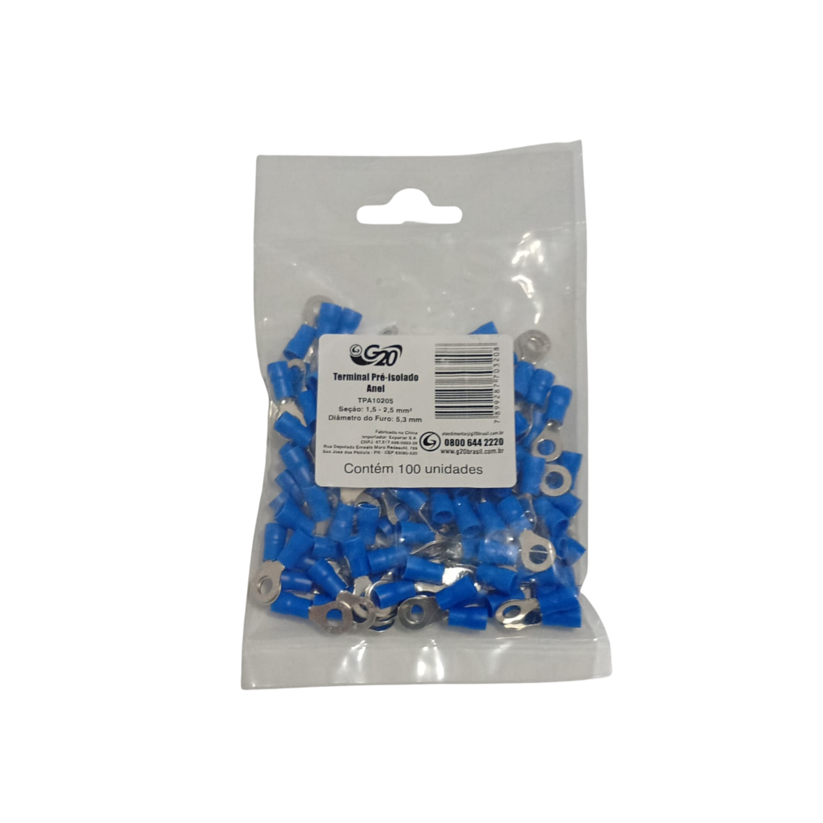 TERMINAL PRÉ-ISOLADO TIPO ANEL TPA10205 1,5-2,5MM² 5,3MM (PC C/ 100 UN) - Imagem 2