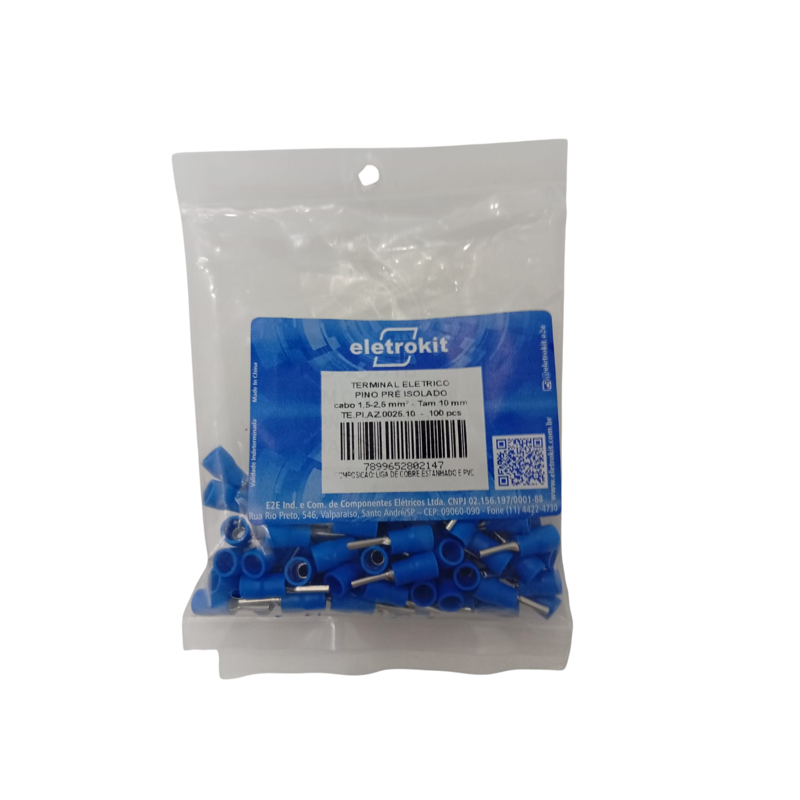 TERMINAL PRÉ-ISOLADO PINO 1,5-2,5mm² TAMANHO 10mm AZ (PC/C100) - Imagem 2