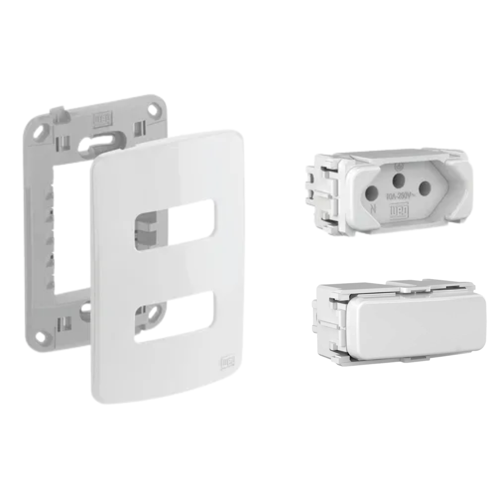 CONJUNTO 1 INTERRUPTOR SIMPLES + 1 TOMADA 2P+T 10A 250V COMPOSÉ BRANCO - WEG - Imagem 2